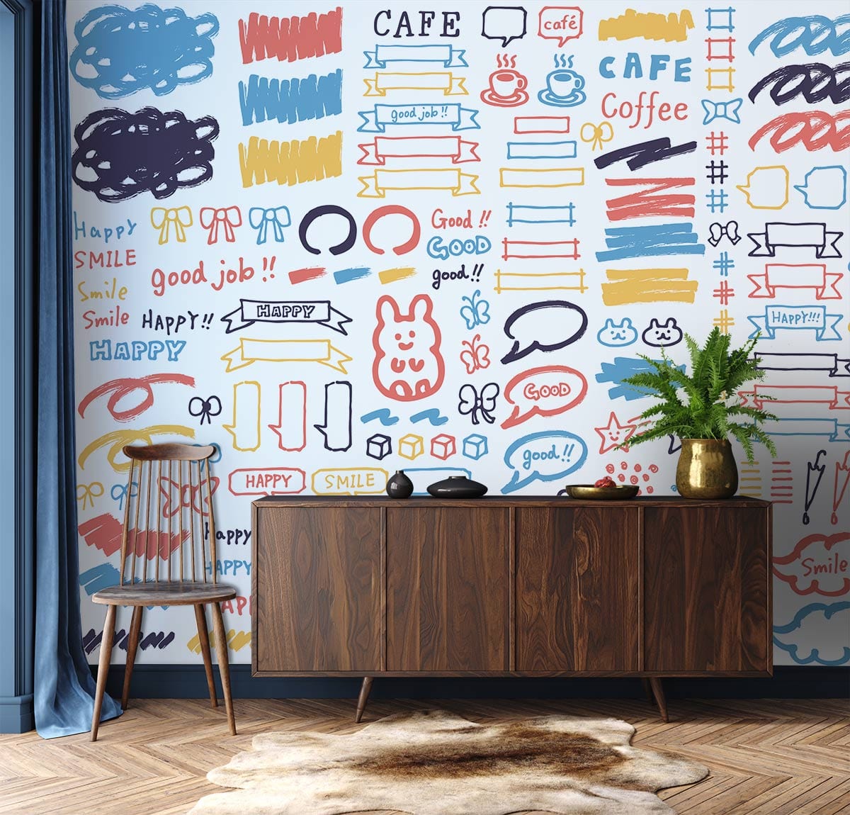 Multi-color cute Graffiti Wallpaper Mural for living room
