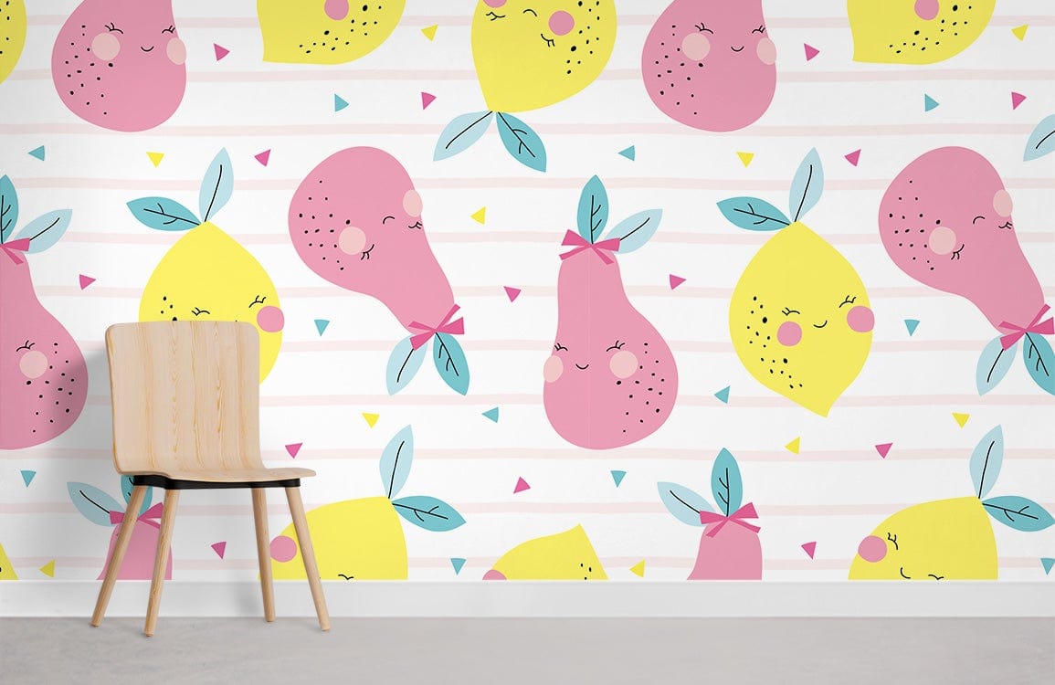 lovely Pears Fruit cartoon Mural Wallpaper for Room decor