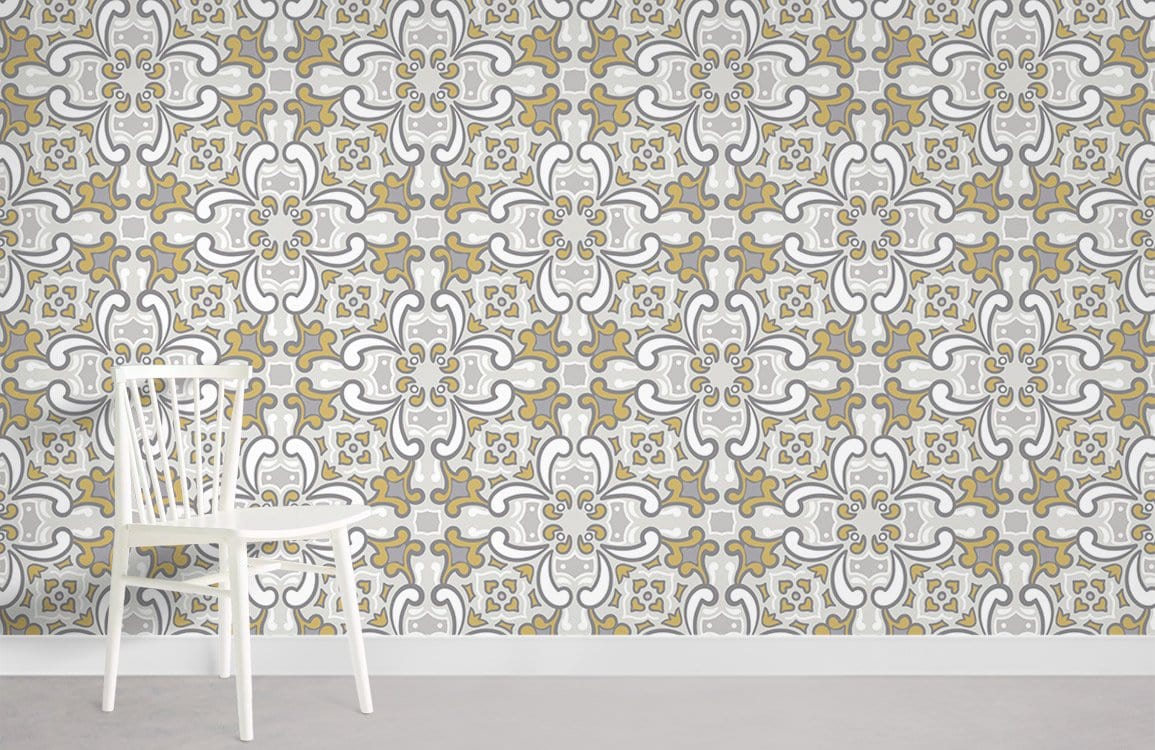 Elegant Gold Floral Damask Mural Wallpaper