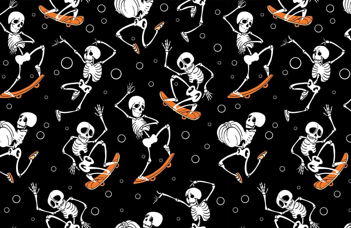 Skating Skeleton Mural Wallpaper Home Decor
