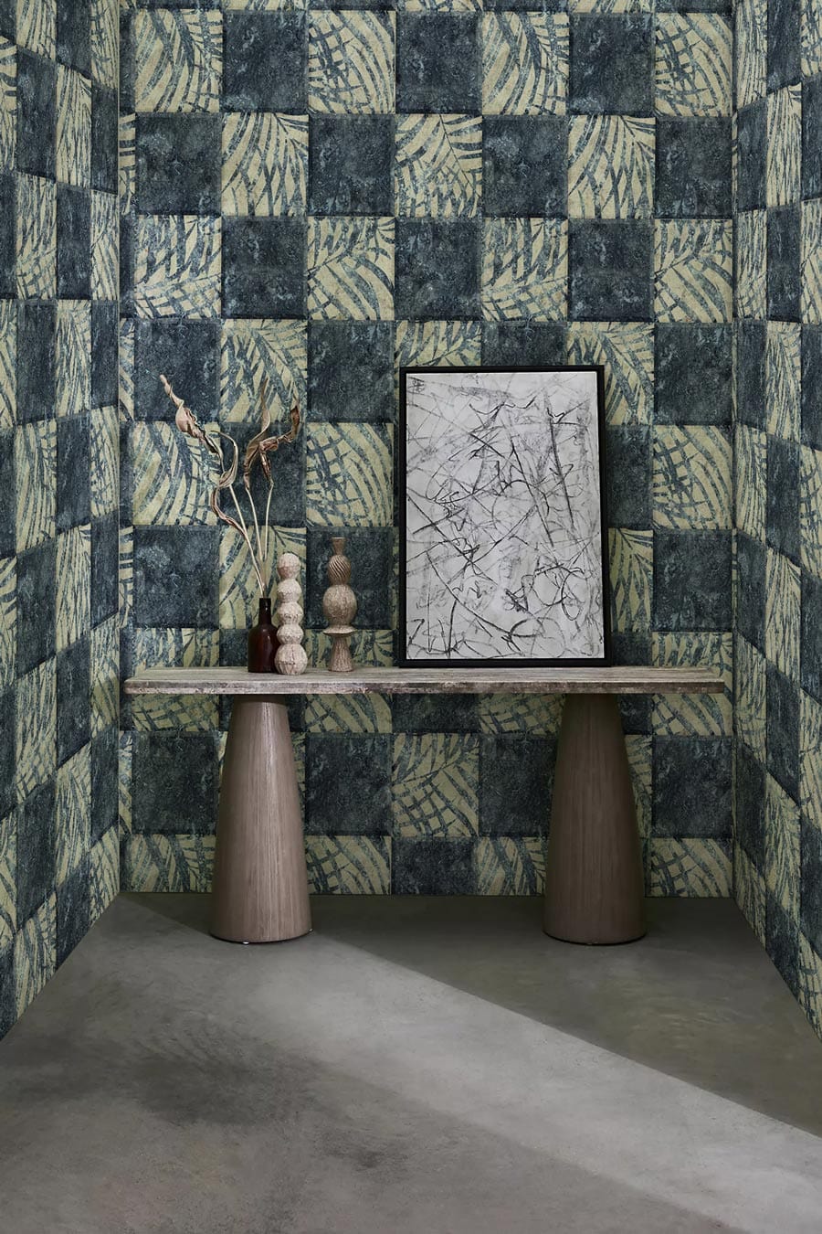 squre and leaves pattern mural living room