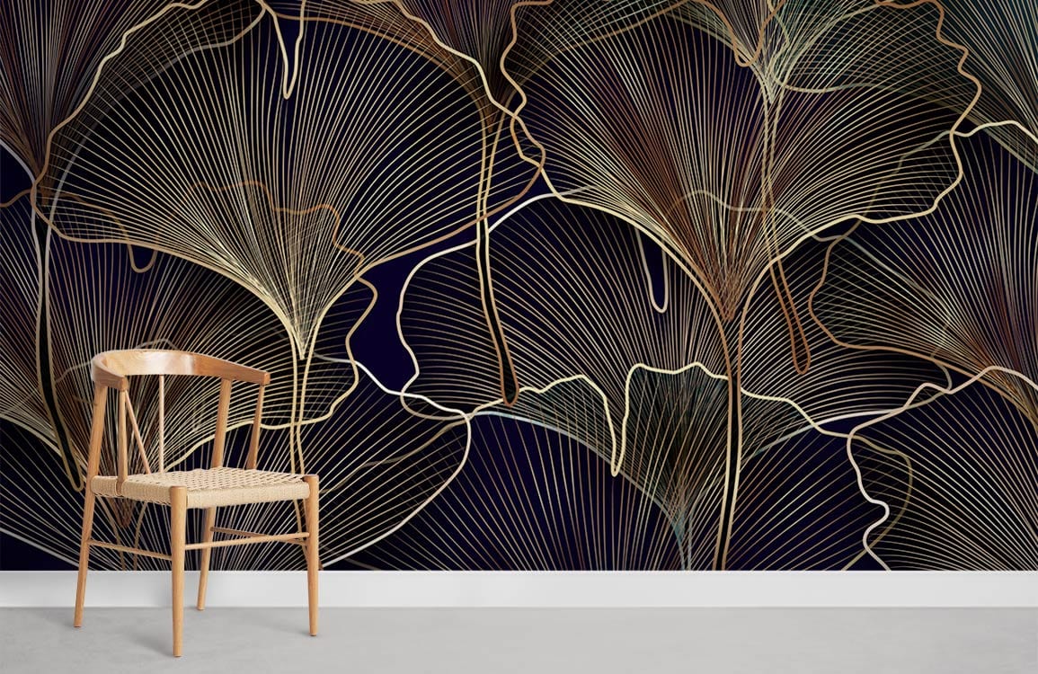 Dark Ginkgo Leaf Mural Wallpaper For Room