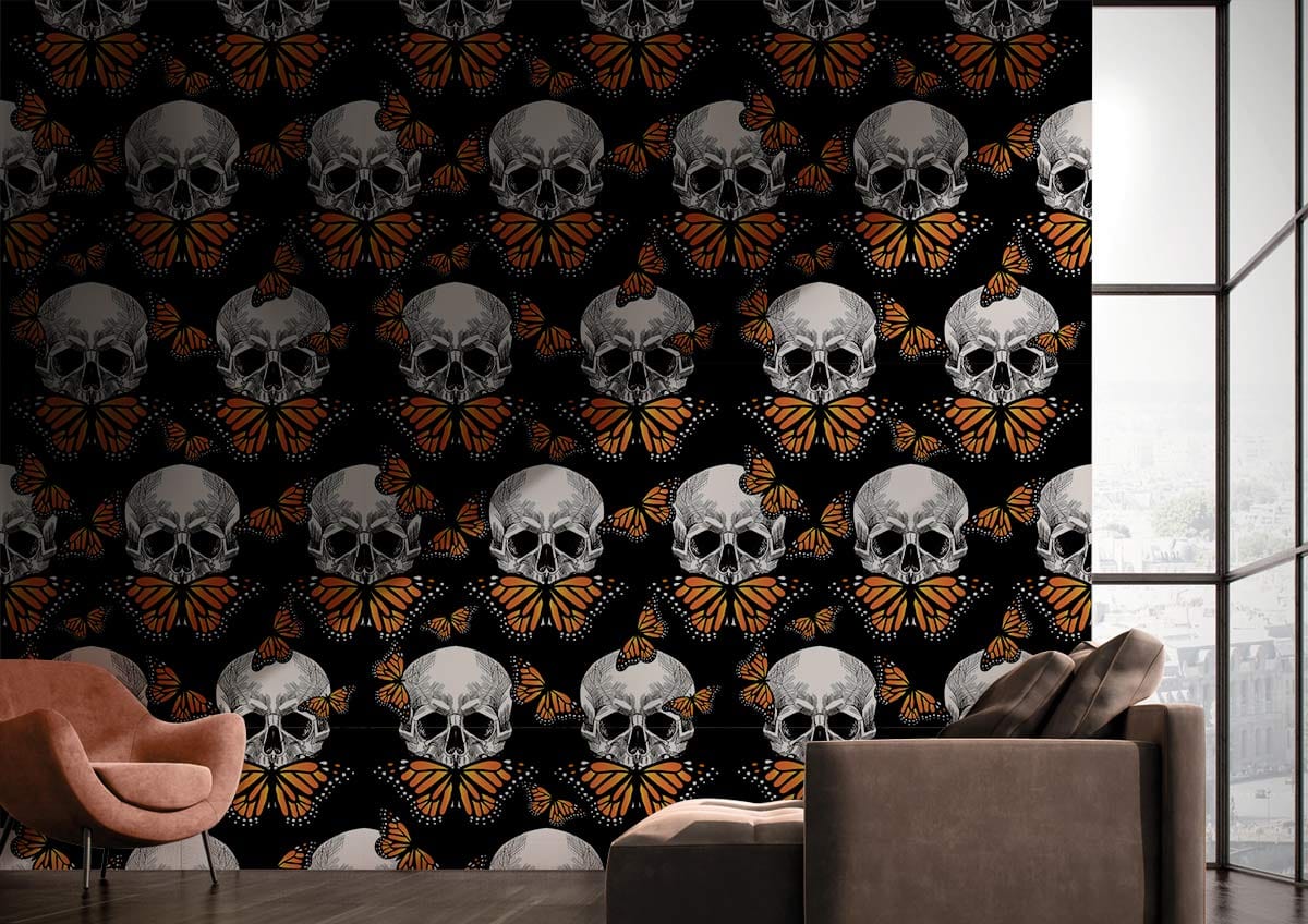 Skeleton & Butterfly Pattern Cool Wallpaper Custom Design Art