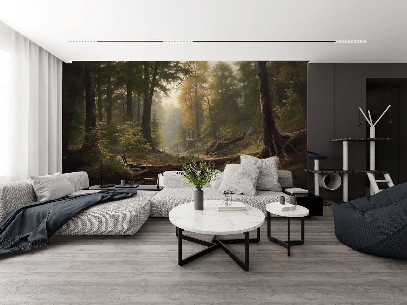 Enchanted Forest Stream Landscape Mural Wallpaper in living room