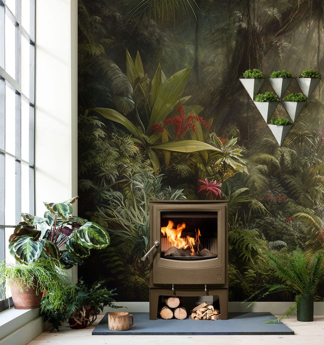 Mystic Jungle Watercolor Mural Wallpaper in living room