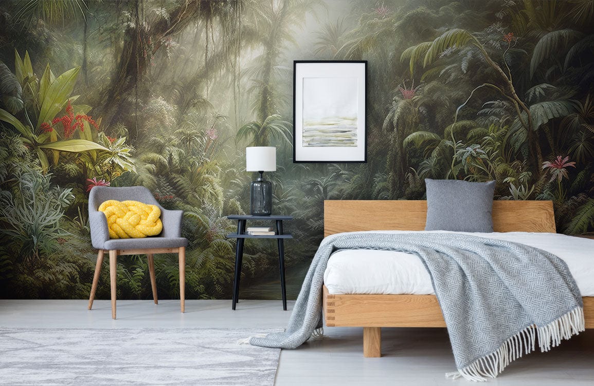 Mystic Jungle Watercolor Mural Wallpaper in bedroom