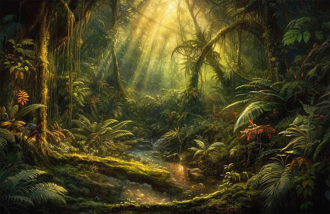 Tropical Jungle Sunrise Nature Mural Wallpaper