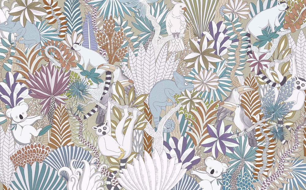 multi-color animal jungle wallpaper mural for room decor