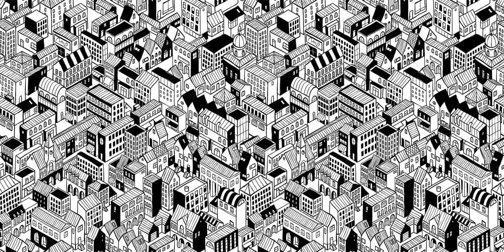 city planning dense buildings wallpaper mural room decor