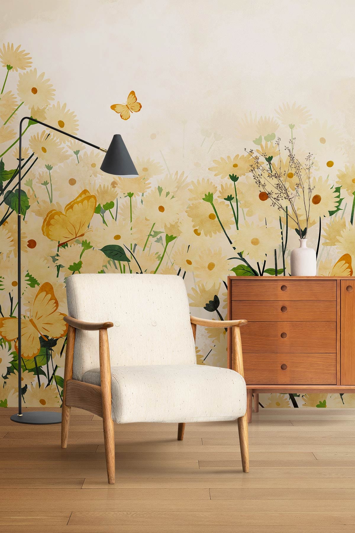 Hallway Decoration Featuring a Dense Dasiy Bush Wallpaper Mural