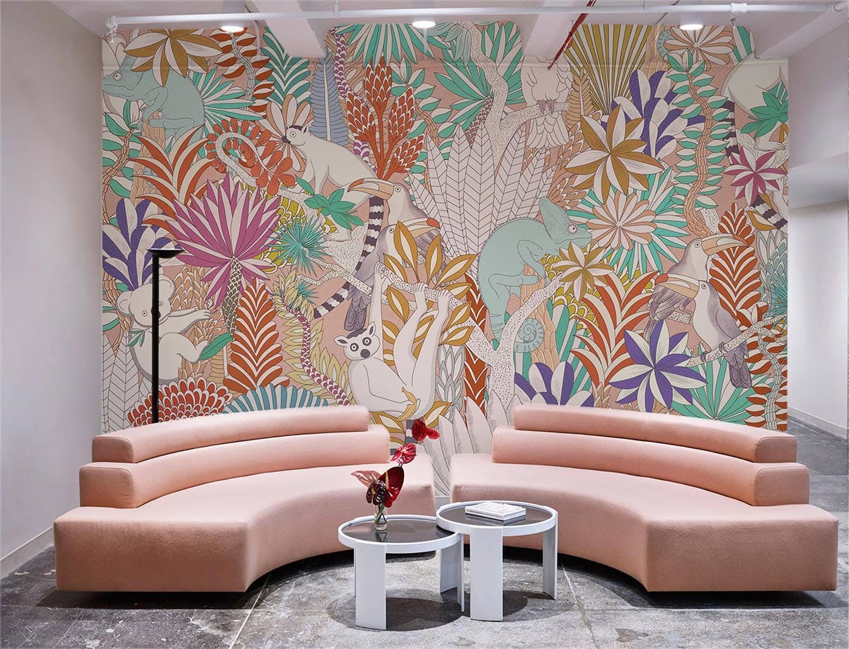 colorful jungle with animal wallpaper mural for home decor