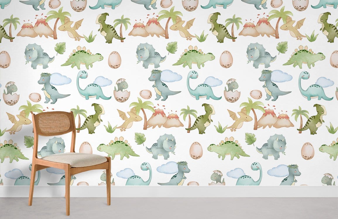Fresh Cartoon Dinosaurs Wallpaper Mural in playroom