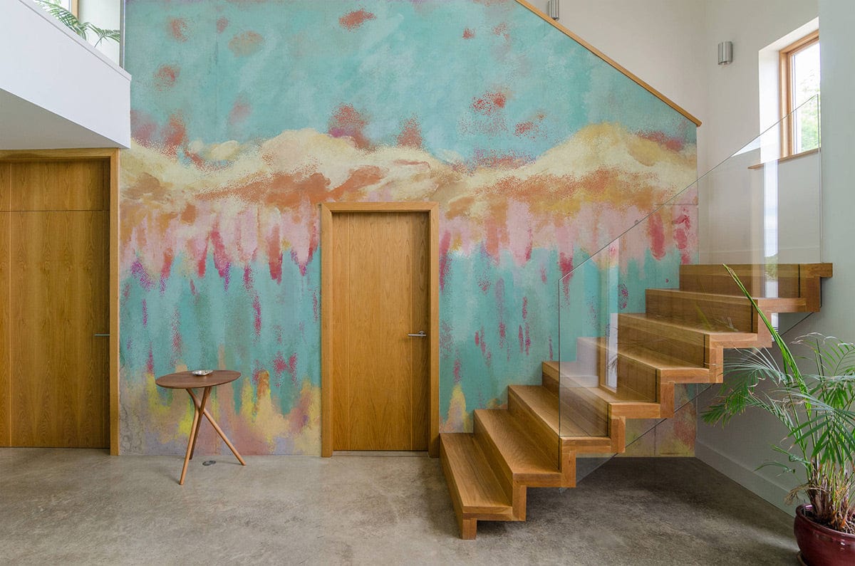 Abstract Pastel Brushstroke Mural Wallpaper in entryway