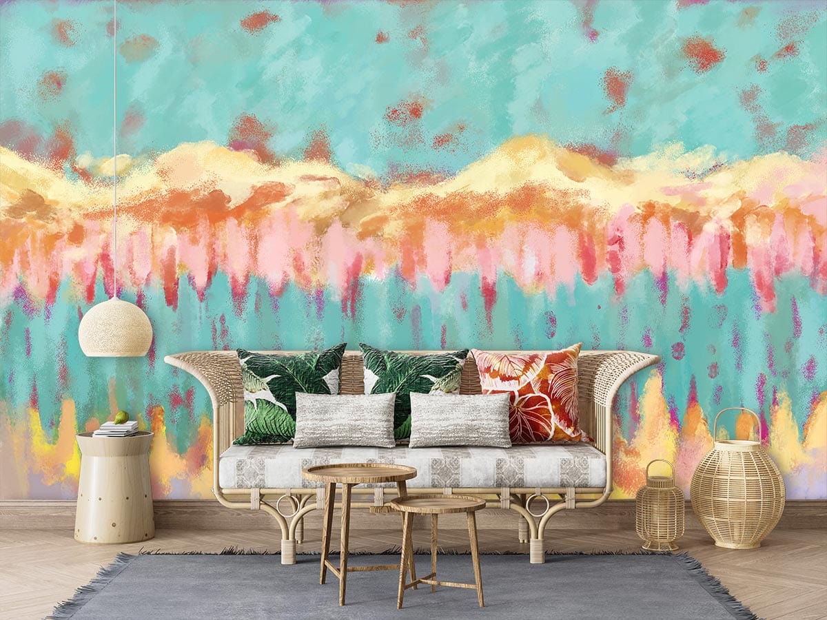 Abstract Pastel Brushstroke Mural Wallpaper in living room