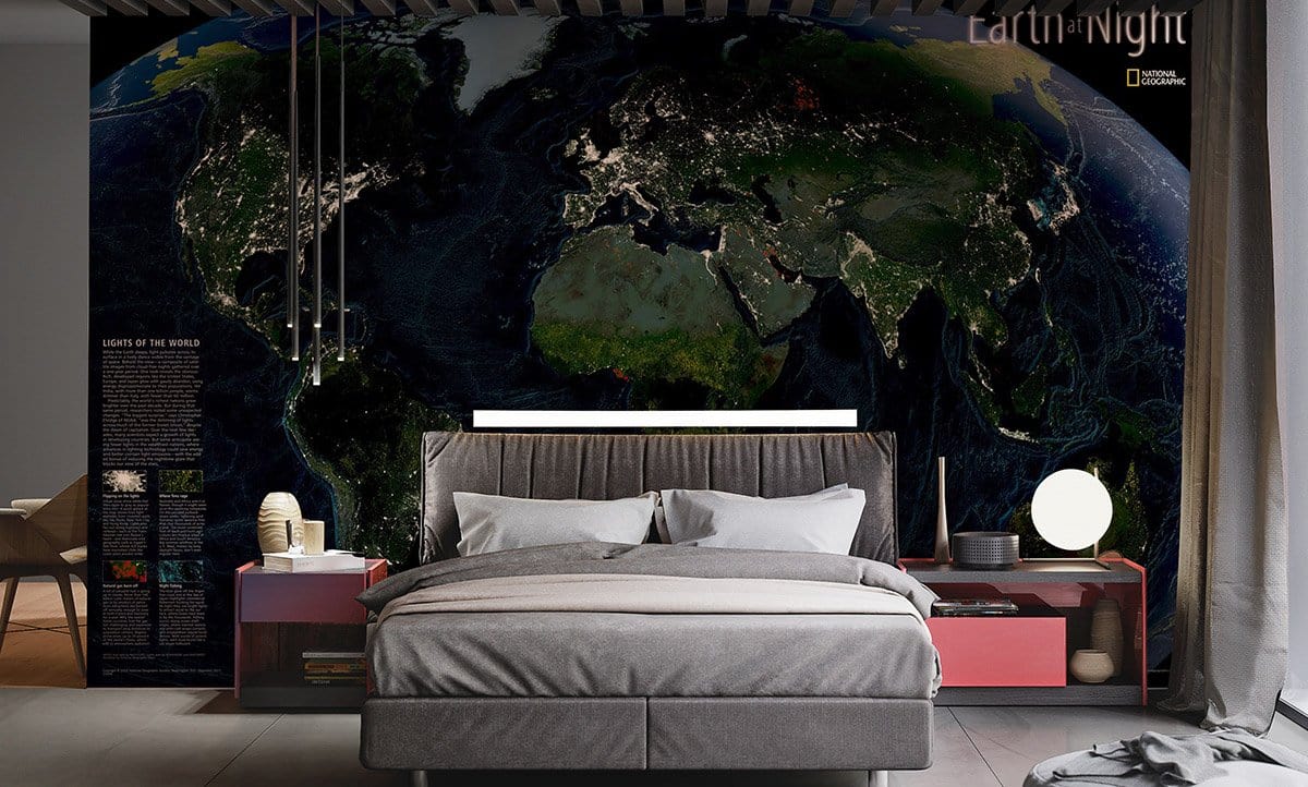 Modern Earth at Night Mural Wallpaper in bedroom