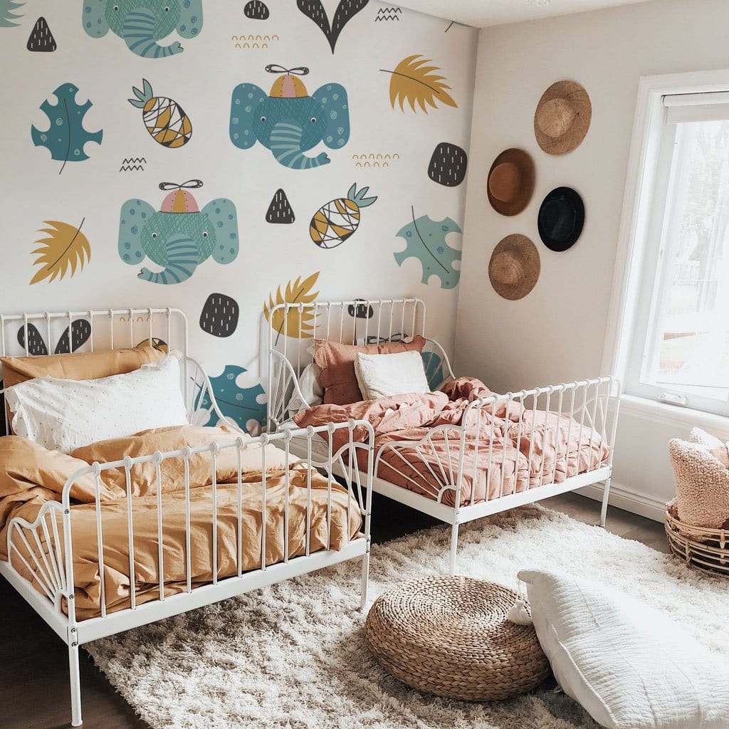 Bedroom Wall Decoration Featuring a Cartoon Elephant Scene