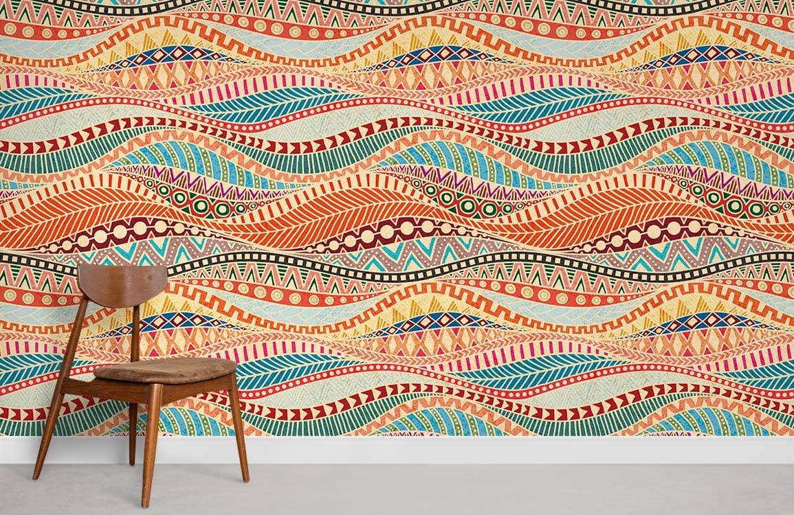 Boho Chic Geometric Wave Mural Wallpaper