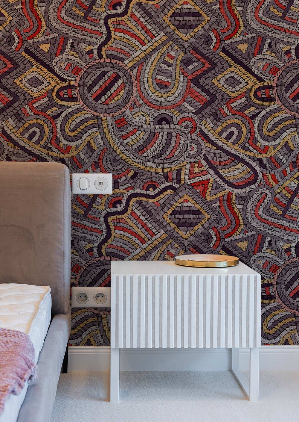 Abstract Geometric Red Mosaic Mural Wallpaper in bedroom