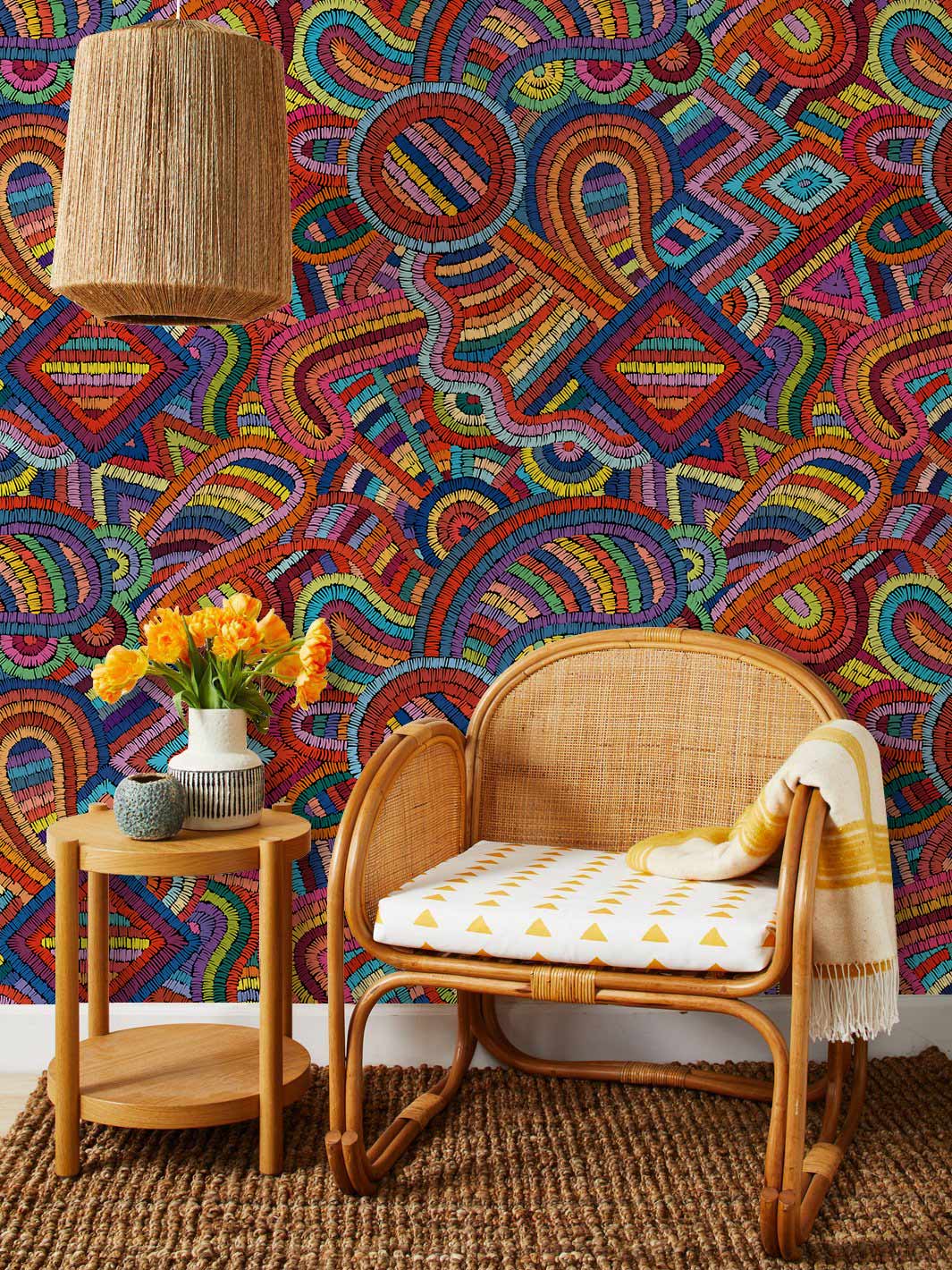 Colorful Abstract Geometric Pattern Mural Wallpaper in living room
