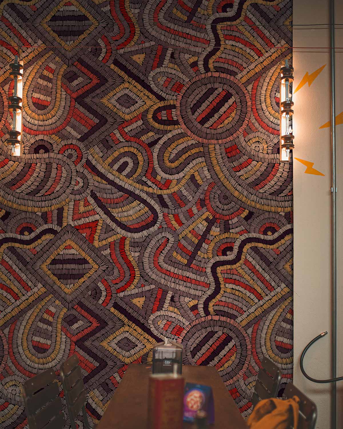 Abstract Geometric Red Mosaic Mural Wallpaper in meeting room