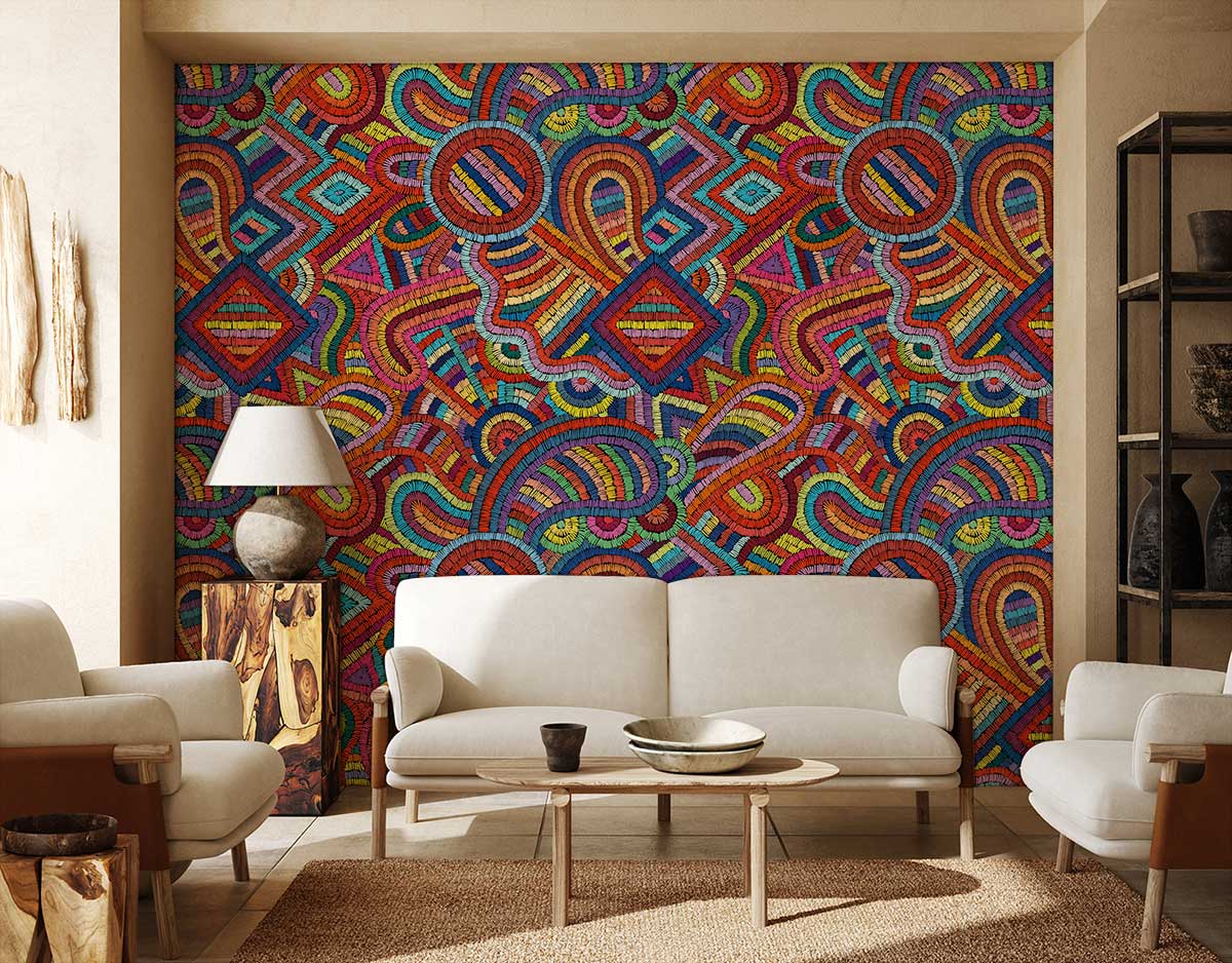 Colorful Abstract Geometric Pattern Mural Wallpaper in living room