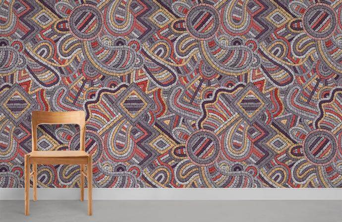 Abstract Geometric Red Mosaic Mural Wallpaper