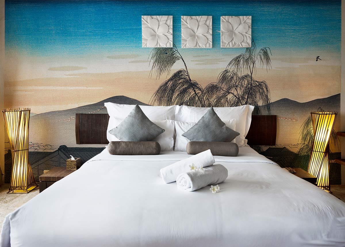 Japanese Landscape Moonlight Willow Mural Wallpaper in bedroom