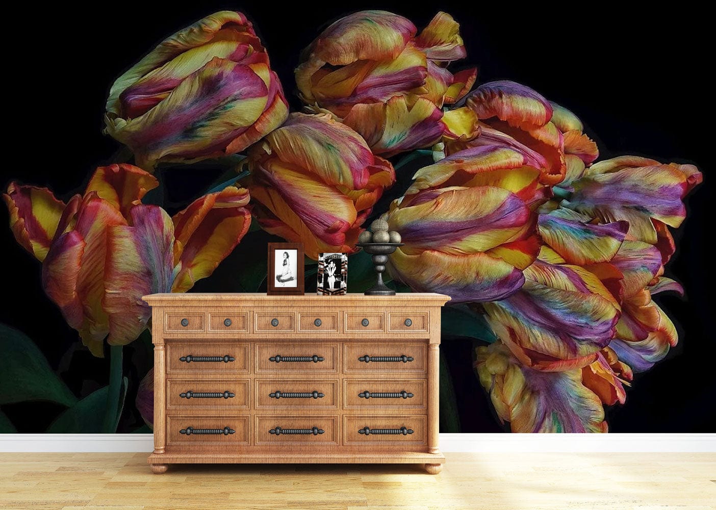 3d visual flowers wall mural hallway decor idea