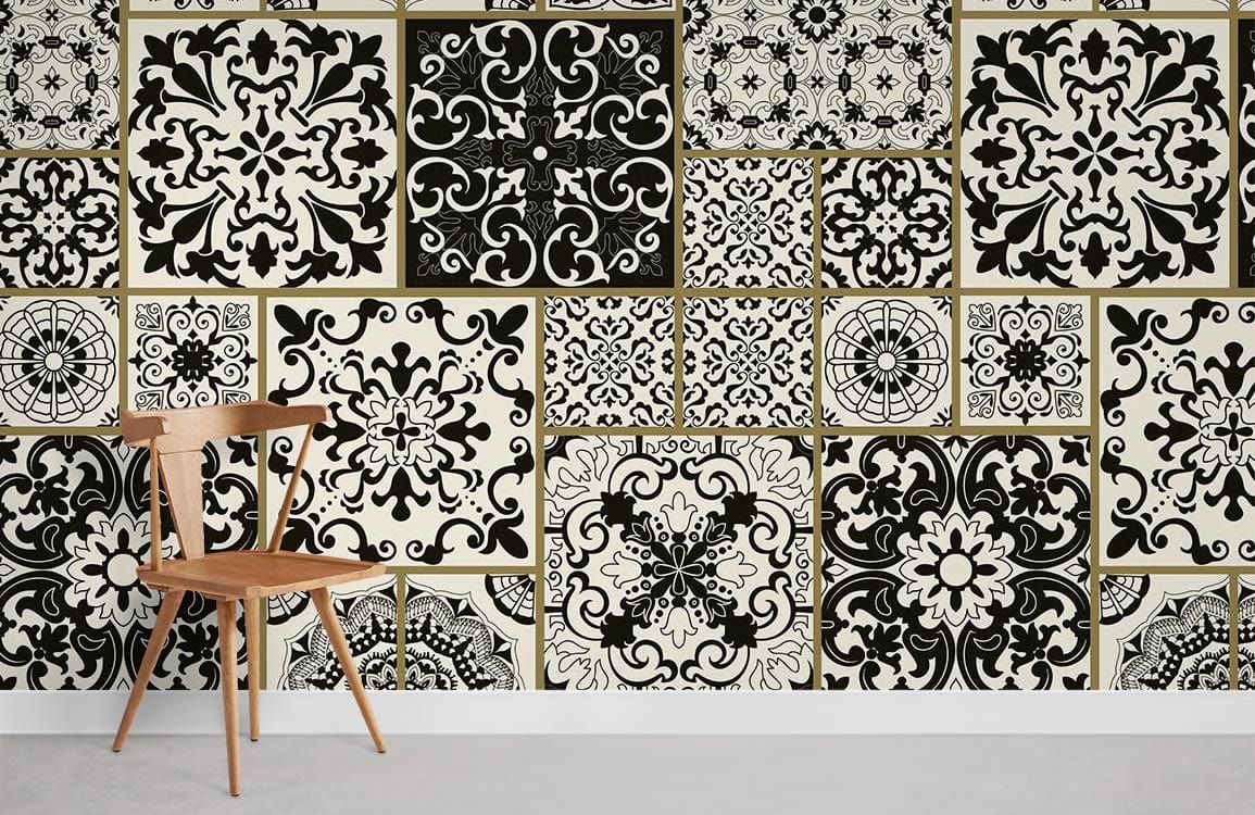 Elegant Black Beige Vintage Mural Wallpaper