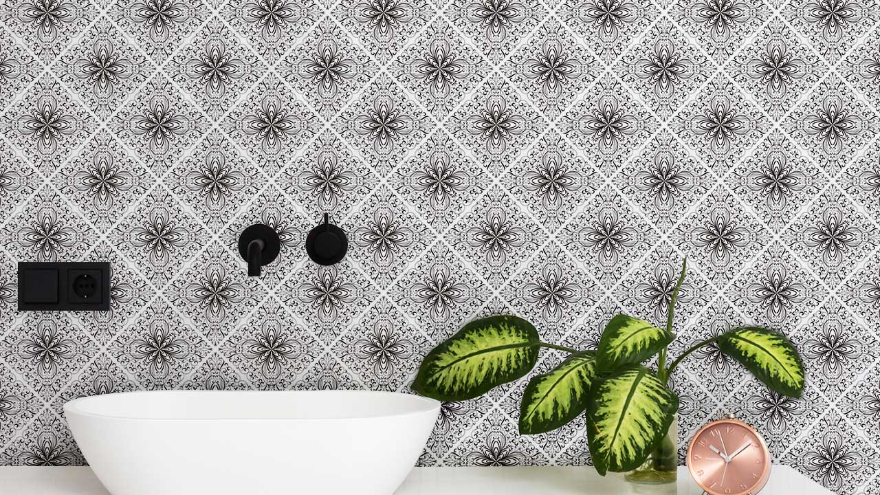 Elegant Floral Geometric Bedroom Mural Wallpaper in bathroom