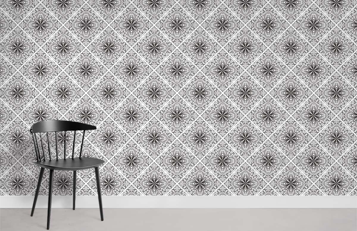 Elegant Floral Geometric Bedroom Mural Wallpaper