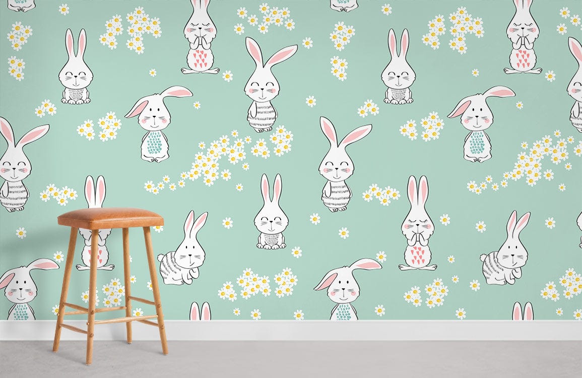 Colorful Bunny Cartoon Wallpaper Room Decoration Idea