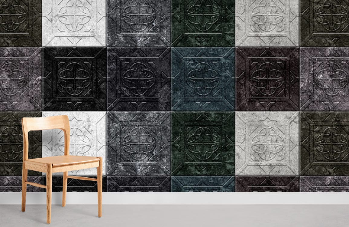 vinatge dark flower pattern tile wall mural for room