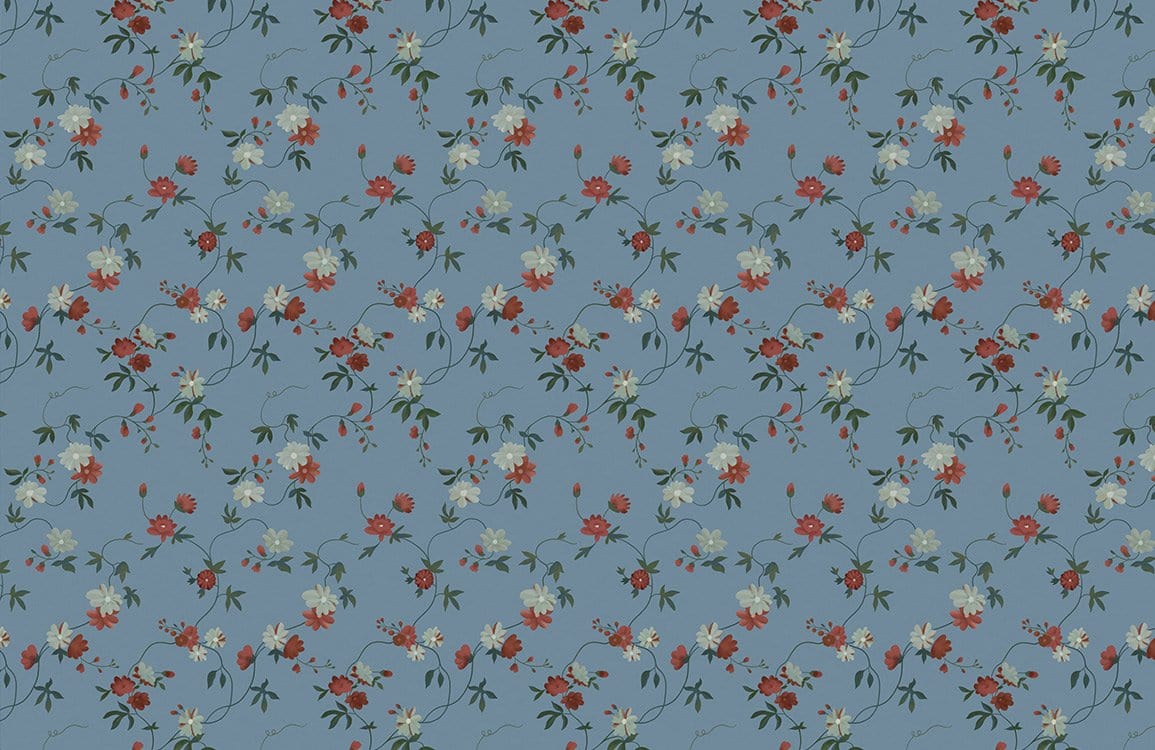 Vintage Blue Floral Mural Wallpaper