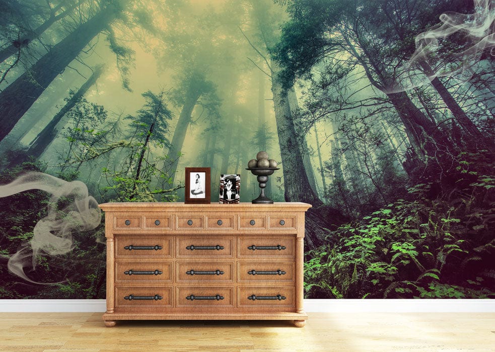 smoke forest wall mural hallway decor design