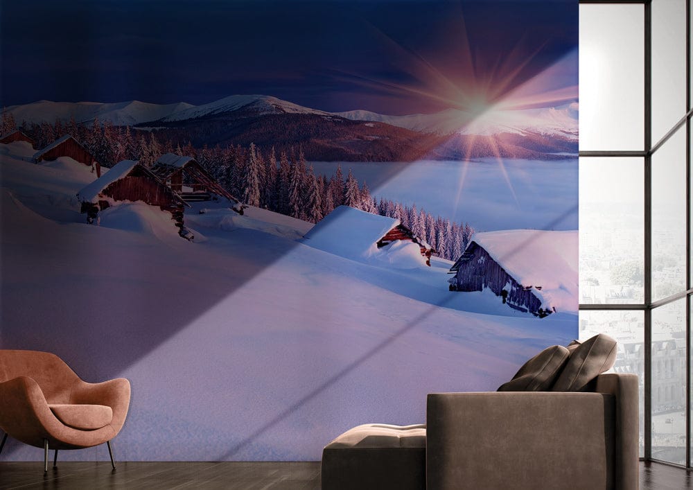 sunshine snow mountain wallpaper mural