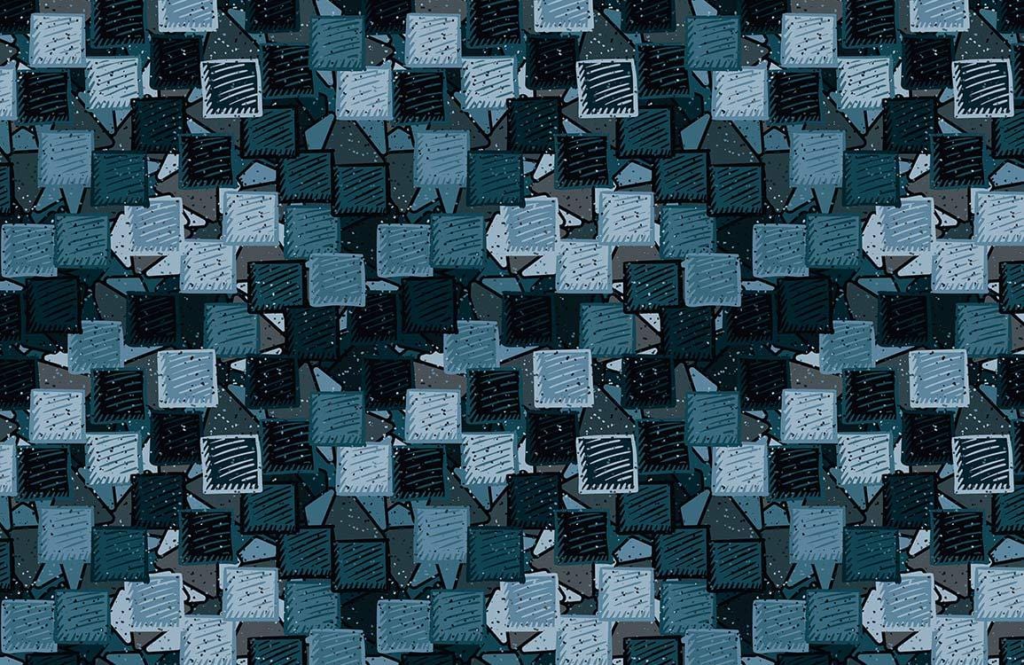 Modern Geometric Navy Blue Square Mural Wallpaper