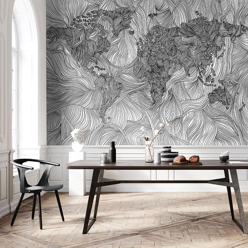 Gray Linedrawn Art Wallpaper Mural Custom Design