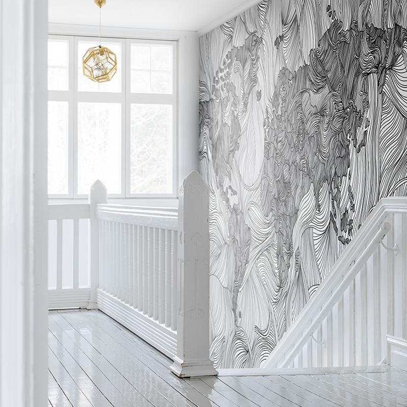 gray lines wallpaper mural decoration idea