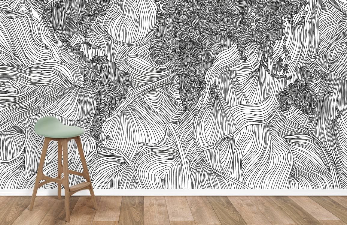 Gray Linedrawn Art Deco wallpaper for room