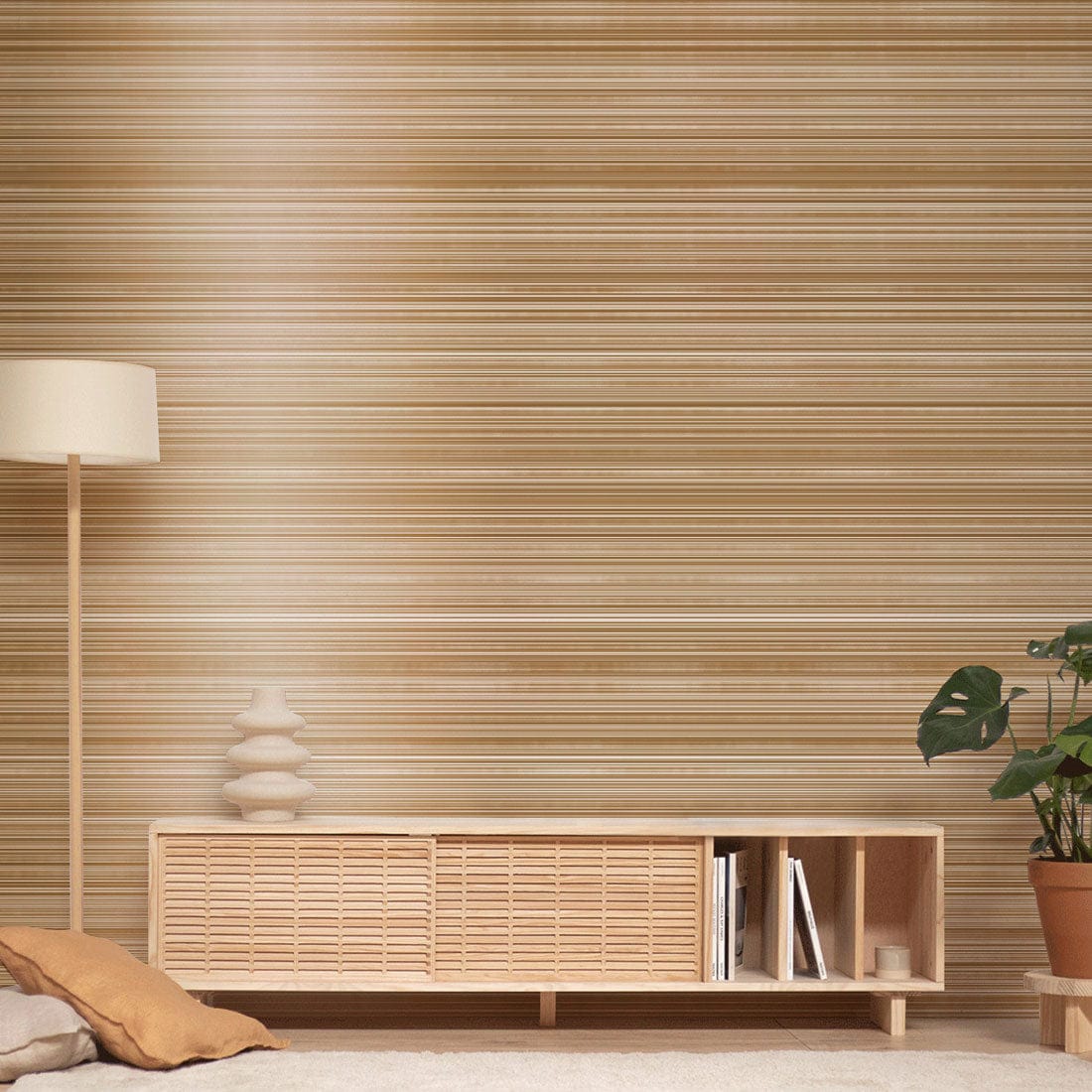 Decorate your hallway with this golden brushed metals wallpaper mural.