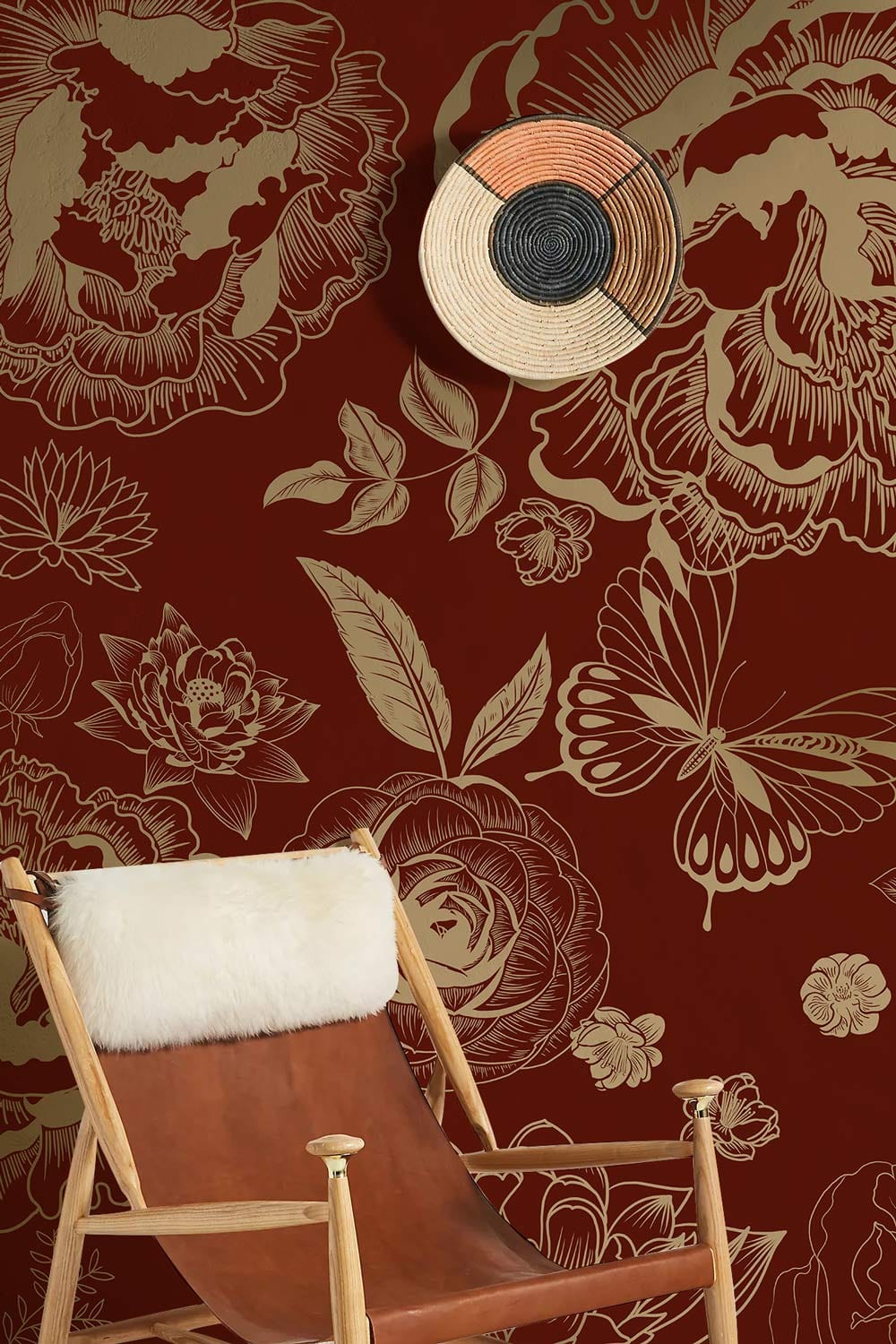 Luxurious Red Floral Art Deco Mural Wallpaper