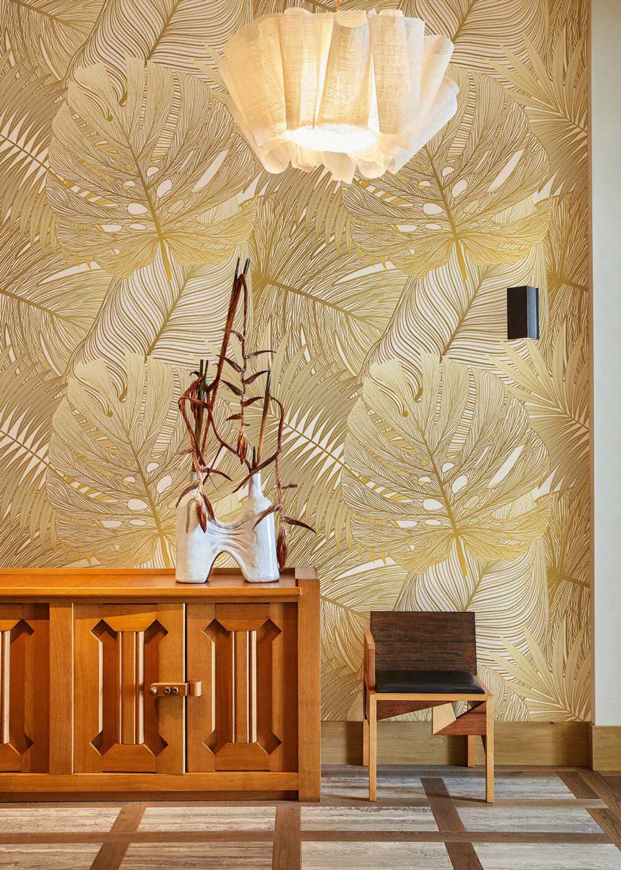 wallpaper in the form of golden leaves in the form of a pattern