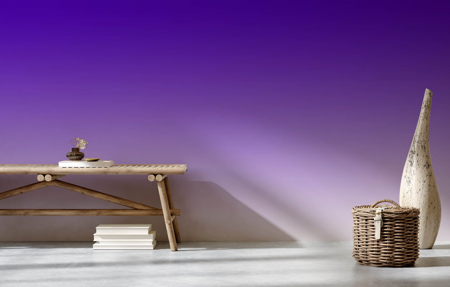 Wallpaper mural with a gradient of purples for the living room's decor