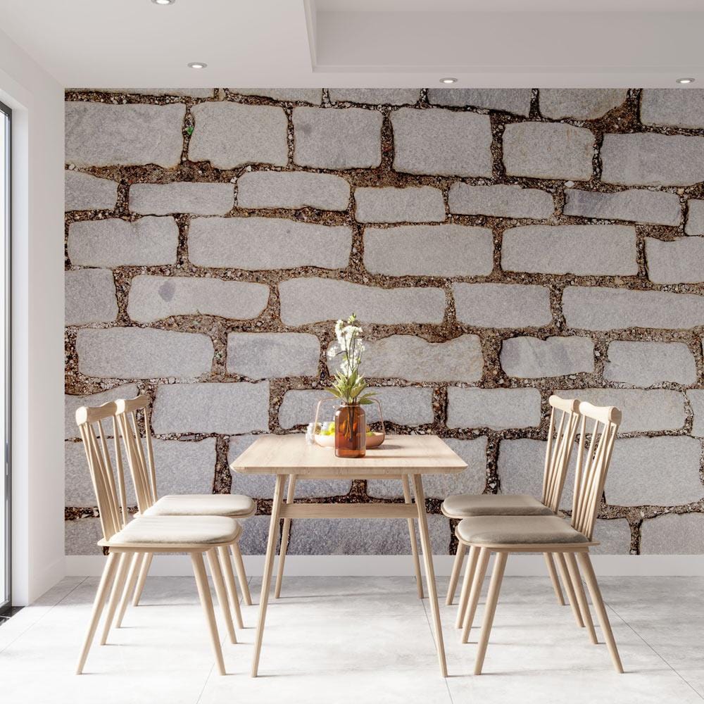 Dining Room Wallpaper Mural in Industrial Gray Brick