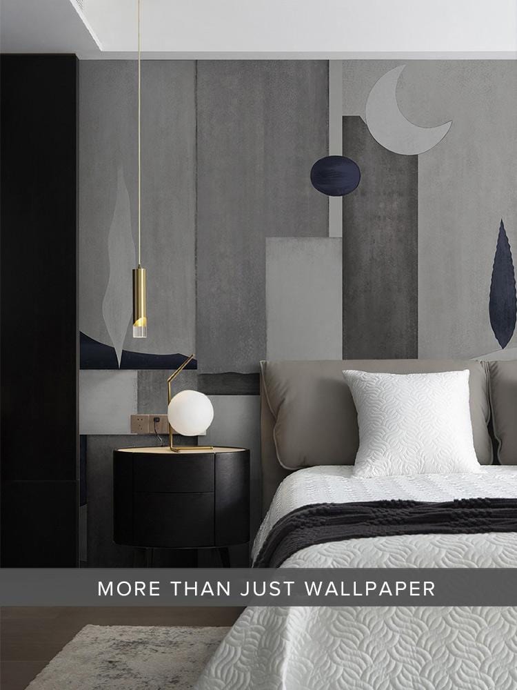 Wallpaper mural with a grey geometric pattern for use as bedroom decor.