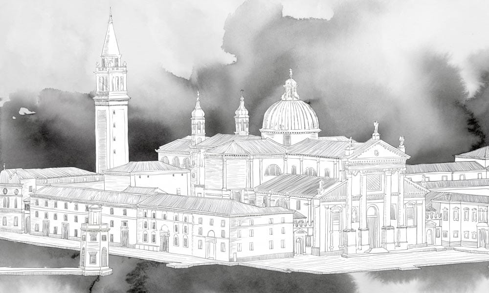 sketched building painting wallpaper mural for room decor