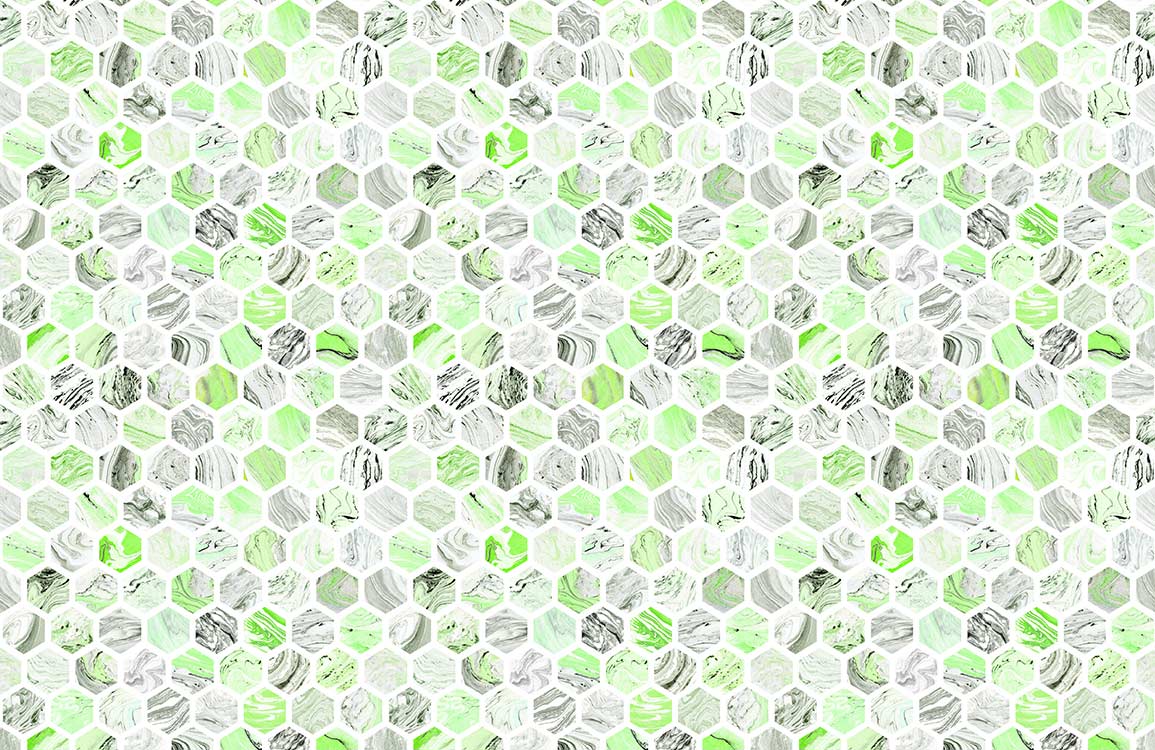 Unique Green Hexagon Marble Effect Mural Design