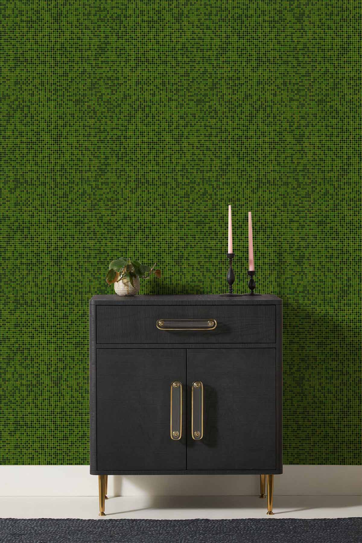 Wallpaper mural depicting a green mosaic in the room