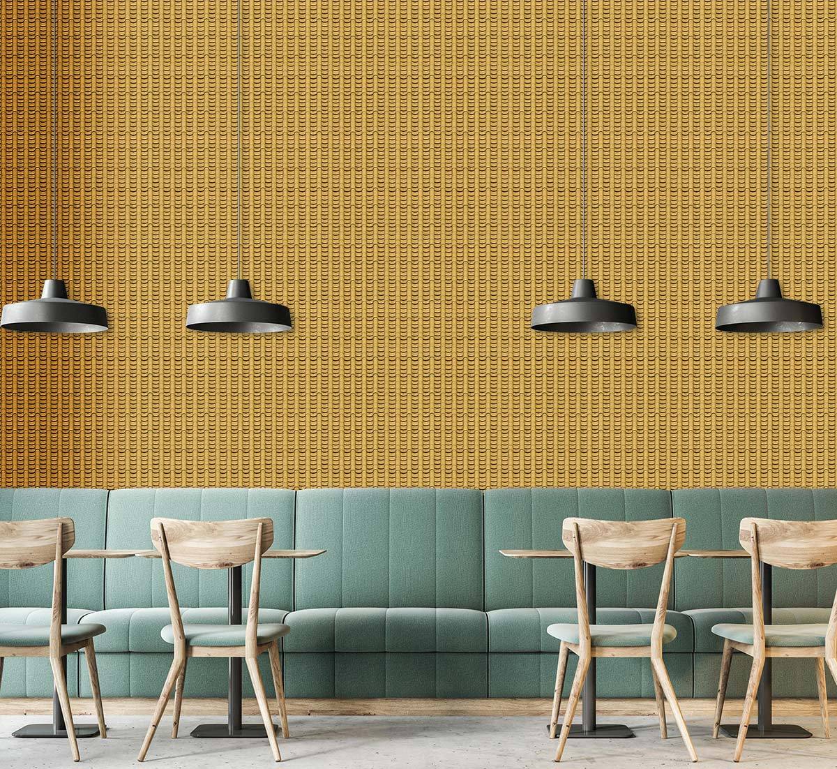Gold Geometric Herringbone Mural Wallpaper in dining area